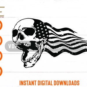 USA Skull Flag Tattered Distressed Decal Amerikaanse Vlag Schedel, Patriottische Vlag Bestanden Voor Cricut, Laser gesneden, Sublimatie, dxf, eps, png, svg