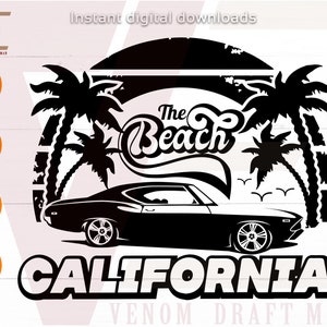 The Beach California Svg, Summer Svg, Beach Svg, Chevrolet Retro car Logo svg, Vacation Svg, Sunset palm Cut Files, Silhouette Cricut file