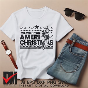Le deseamos una feliz Navidad SVG, Navidad patriótica SVG, divertidos archivos PNG de diseño navideño para Cricut, sublimación, silueta, prensa de calor