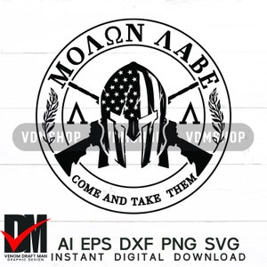 Molon Labe Kom En Neem Ze Svg, Spartan Mask Svg, 2e Amendement Svg-bestanden voor Cricut, Silhouet, Lasergesneden, Sublimatie, dxf eps png svg