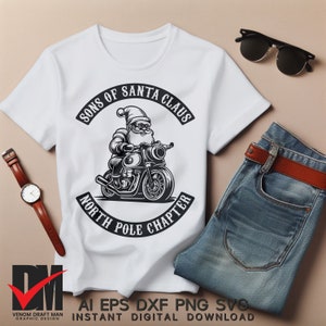 Fils du père Noël SVG, père Noël sur un vélo SVG, fichiers SVG Noël drôle mignon pour Cricut, découpe laser, sublimation, Silhouette, presse à chaud