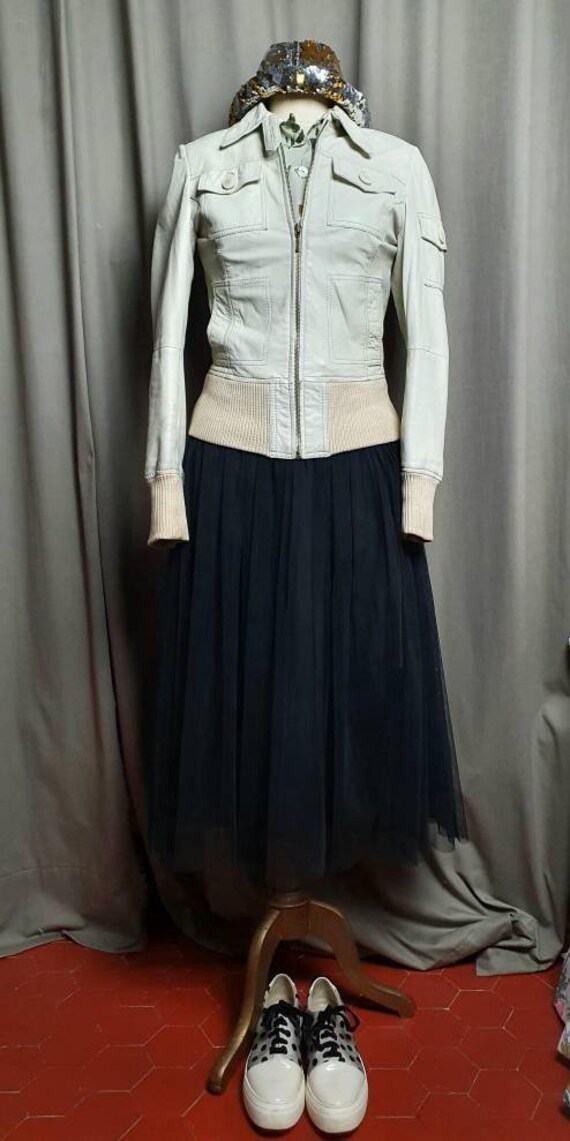 Cream leather jacket, vintage leather jacket, off-
