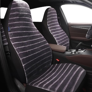 Charcoal Fur Cozy Car Seat Covers for Vehicles Full Set, Handmade Sheepskin Seat Covers for Front Seats, Warm Seat Covers for Winter