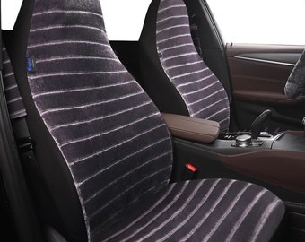 Charcoal Fur Cozy Car Seat Covers for Vehicles Full Set, Handmade Sheepskin Seat Covers for Front Seats, Warm Seat Covers for Winter