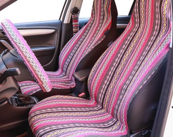 Boho Chic Handmade Car Seat Covers:Universal Fit 5-PC Set for Front Seats