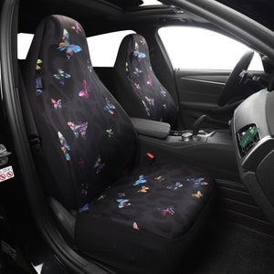Iridescent Butterfly Car Seat Covers: Black Leopard Print, Front Set