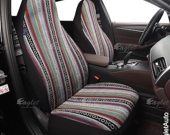 Manta mexicana estilo Baja Serape, hecha a mano, fundas para asientos de coche, juego completo para vehículos, fundas para asientos delanteros y traseros, regalo para ella/él.