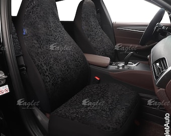 Leopard Cheetah Handmade Black Suede Car Seat Covers for Vehicles, Front and Bench Seat Covers, Gift for Her/Him