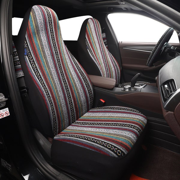 Mexican Baja Serape Blanket Handmade Car Seat Covers Full Set for Vehicles, Front Seat Cover and Bench Seat Covers, Gift for Her/Him