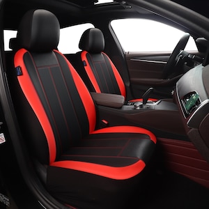 Sporty Black/Red Handmade Premium Leatherette Car Seat Covers for Vehicles Full Set,  Front Seat and Back Seat Covers, Gift for Him/Her