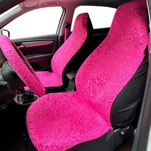 Fuchsia Pink Leopard Print Wildleder Autositzbezüge: Universal Fit, Vorder- und Rücksitz