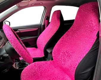 Fuchsia Pink Leopard Print Suede Car Seat Covers: Universal Fit, Front and Back Seat