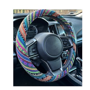 Peruvian Blanket Ethnic Car Steering Wheel Cover for Vehicles, 15 inches Nonslip Steering Wheel Protector, Gift for Her/Him