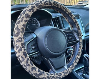 Leopard Cheetah Print Beige Car Steering Wheel Cover, Animal Print Car Accessories, Gift for Her/Him