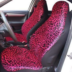 Coprisedili per auto Cheetah Velvet Fuchsia comodi per veicoli anteriori con copricinture di sicurezza, coprisedili per donne, regalo per lei