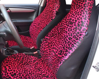 Cheetah Velvet Fuchsia Comfy Car Seat Covers for Vehicles Front Sets with Seat Belt Covers, Seat Covers for Women, Gift for Her