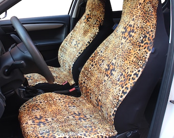 Handmade Velvet Leopard Car Seat Covers with Seatbelt Covers