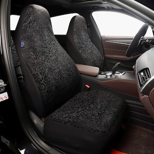 Leopard Cheetah Handmade Black Suede Car Seat Covers for Vehicles, Front Seat and Bench Seat Covers, Gift for Her/Him