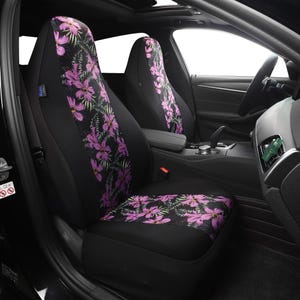 Purple Lily Car Seat Covers for Vehicles Front Set, Handmade Two-tone Seat Covers for Women, Gift for Her