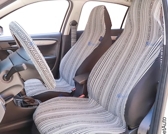 Mexican Baja Inspired Car Seat Covers –Front Pair or Full Set, Colorful Woven Blanket Design, Universal Fit Auto Decor