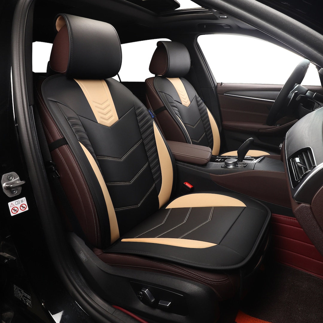 Sporty Beige black Premium Leatherette Handmade Car Seat Covers for Vehicles Front Set Gift for Him her Etsy