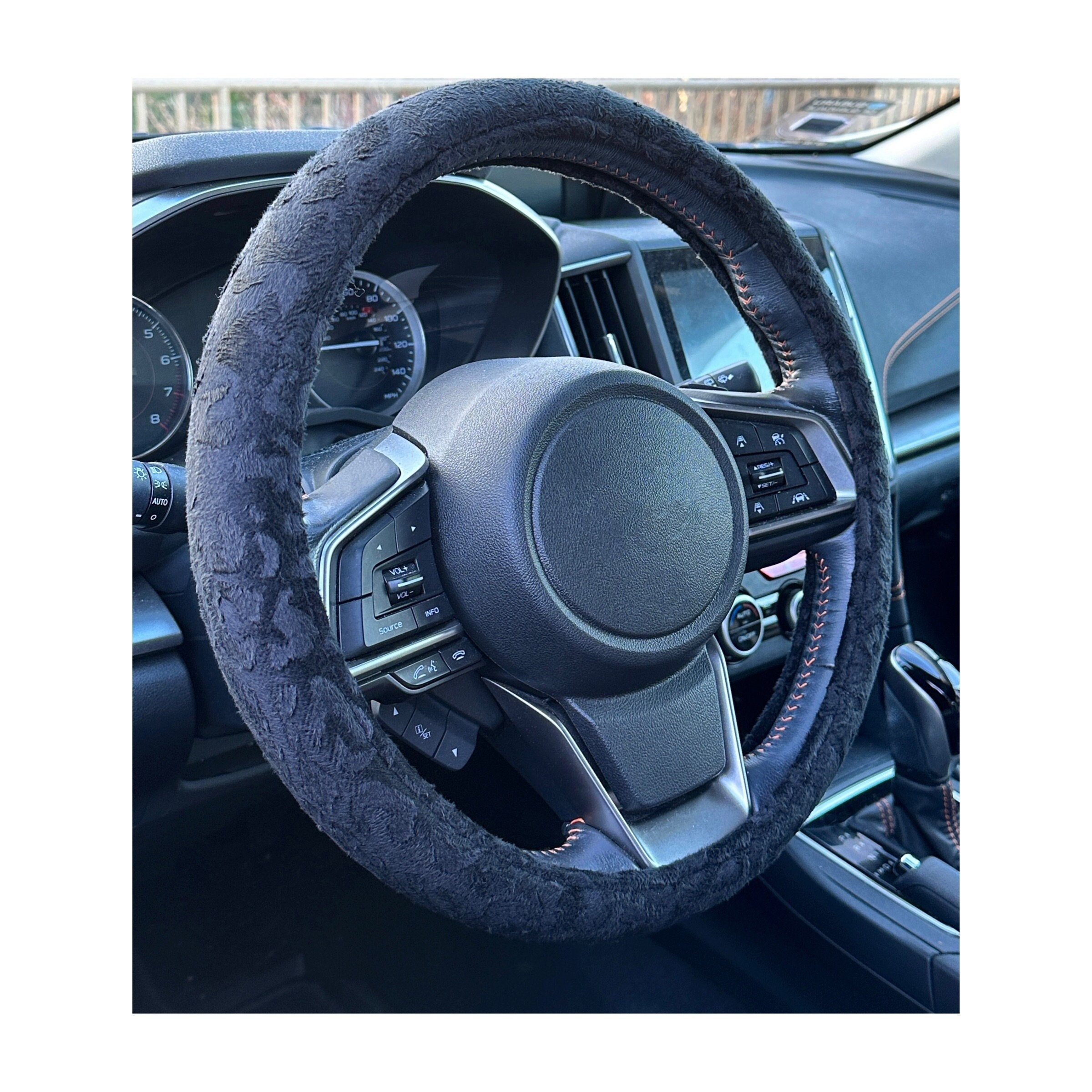 15inches Universal Leather Car Steering Wheel Cover Car Accessories  Colorful Fuzzy Steering Wheel Cover Gear Shift Cover Handbrake Cover  (Orange)