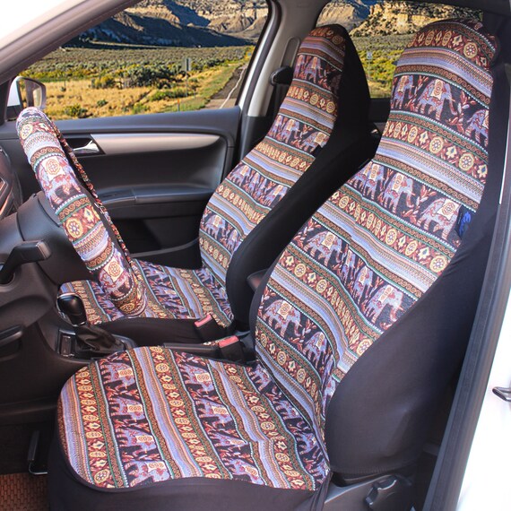 Elephant Print Handmade Car Seat Covers for Vehicles Full Set