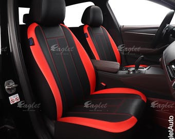 Sporty Leatherette Handmade Universal Fit Car Seat Covers: Black/Red