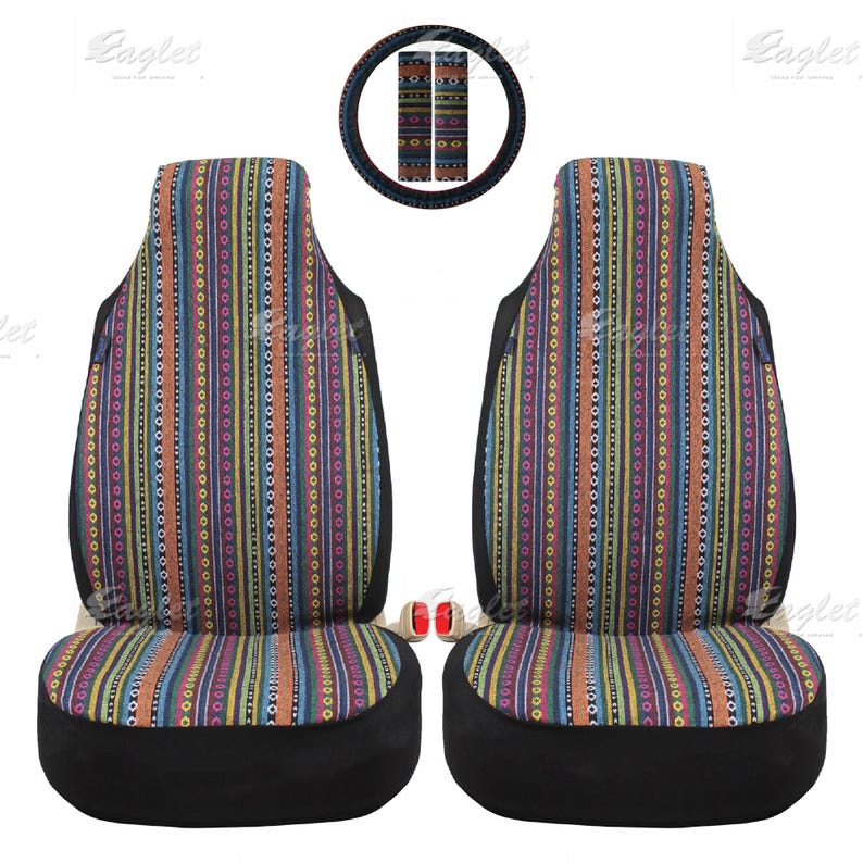 Peruanische 6-teilige gewebte Decke Handmade Full Set Autositzbezüge für Fahrzeuge, Auto Vorder- und Rücksitzbezüge, Geschenke für Sie / Ihn Front Seat Set