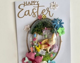 Handmade Easter Globe Card, Luxury Easter Card, 3D Card, Miniatures Easter Card, Diorama Globe Card, Unique Card, The Easter Bunny is here!