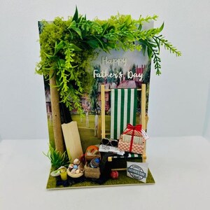 Cartão de Dia dos Pais 3D feito à mão, cartão de luxo, miniaturas, cartão de diorama, cartão de críquete... Tenha um ótimo dia!!