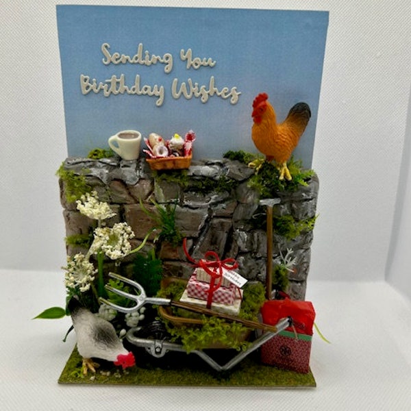 Carte d'anniversaire 3D, carte faite main, carte de luxe, carte d'anniversaire 3D, carte d'anniversaire miniatures, carte diorama... Pour envoyer vos voeux d'anniversaire...