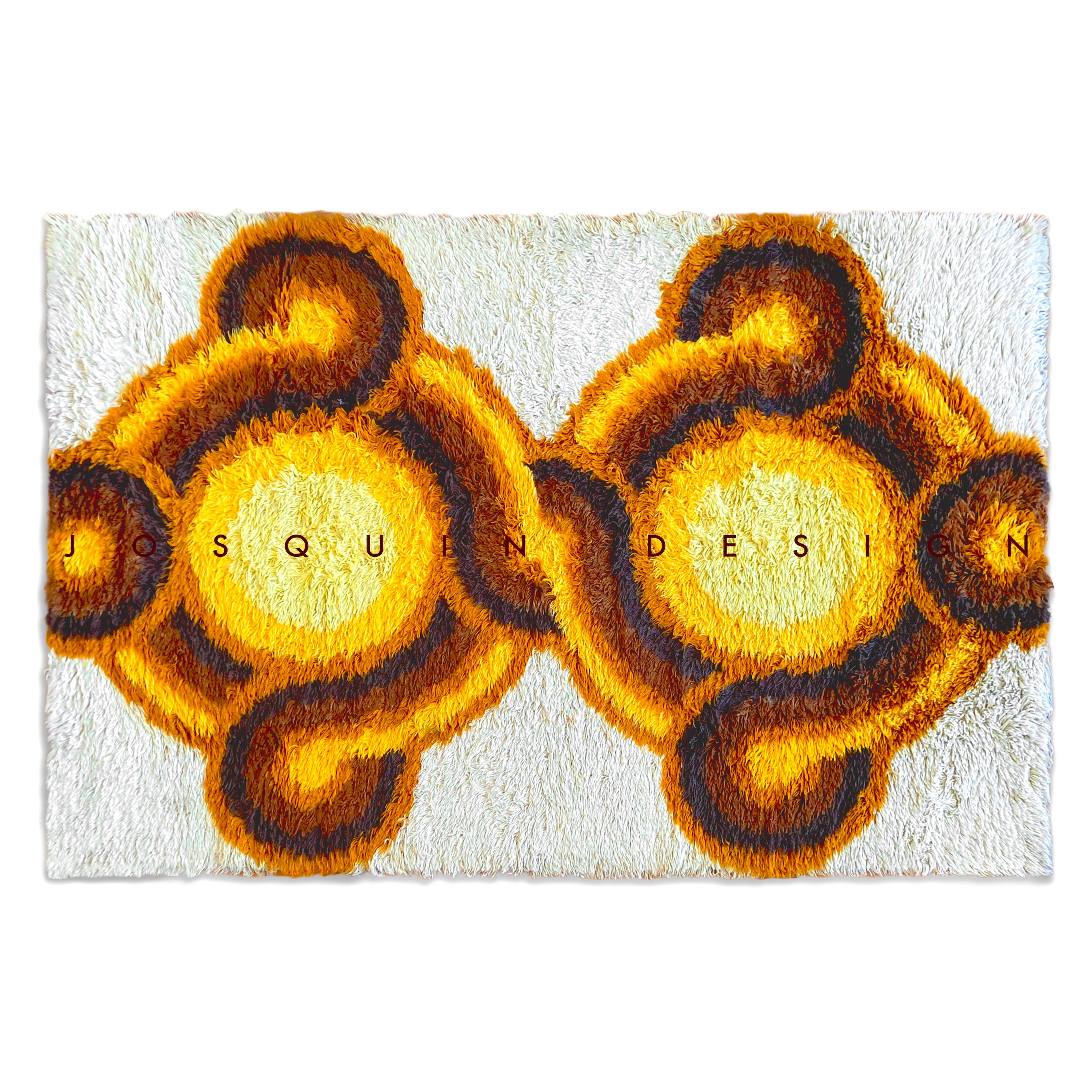 Tapis Desso, Laine Jaune 70's/Modernist Scandinavian Space Age Pop Art Retro Vintage High Pile Wool 