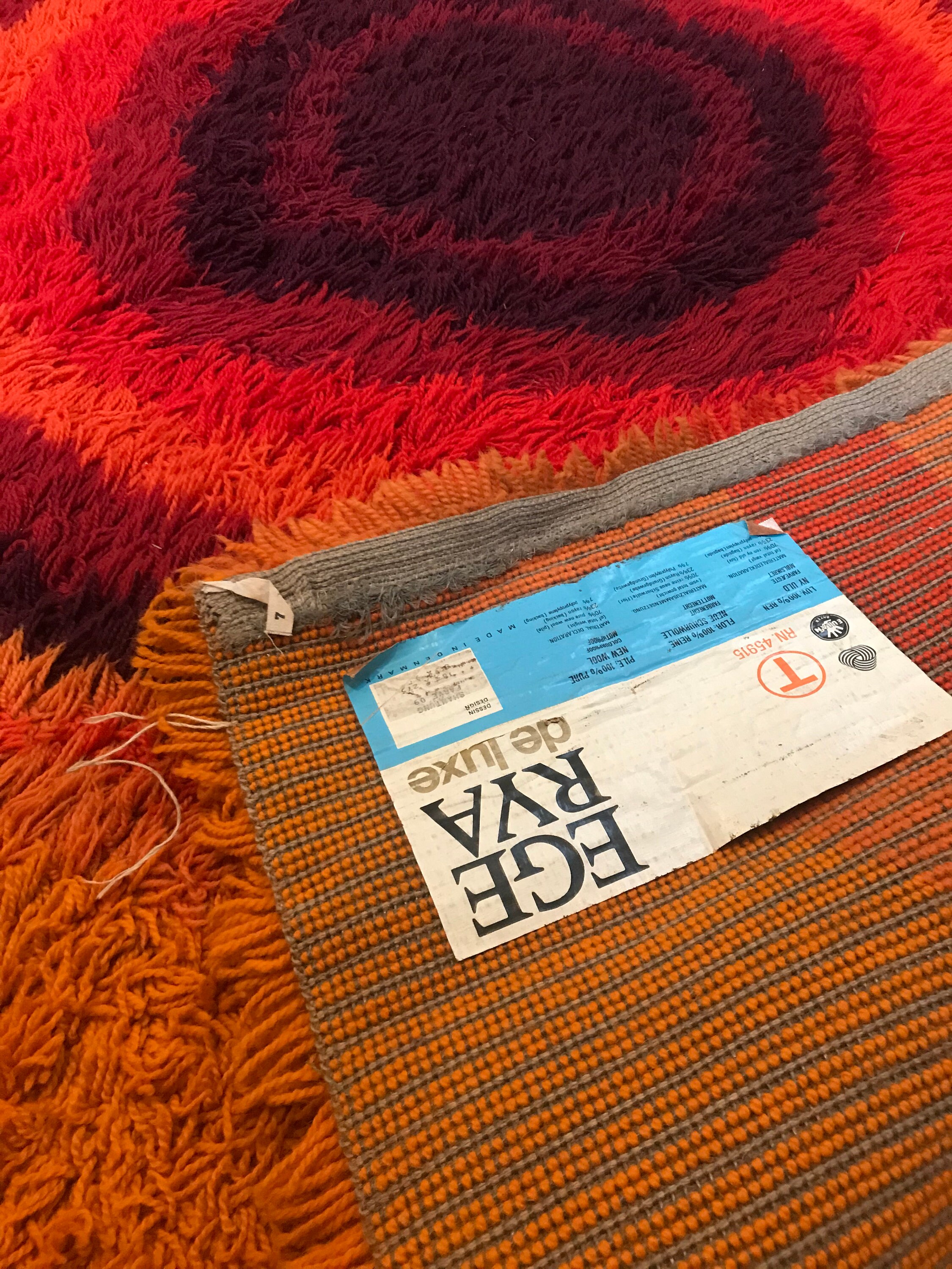Rug Ege Taepper Rya Deluxe Denmark Orange 70's / Modernist Scandinavian ...