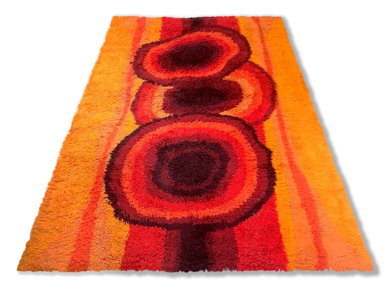 【70年代】 Rya ビンテージ スウェーデン リヤラグ マット125×70cm Rug Ege Taepper Rya Deluxe Denmark Orange 70's / Modernist