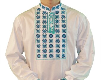 Traditional Romanian Shirt for Men - Small, Beautiful symmetric embroidery, Folk costume, Traditional motifs, Ethnic costume, Vyshivanka.