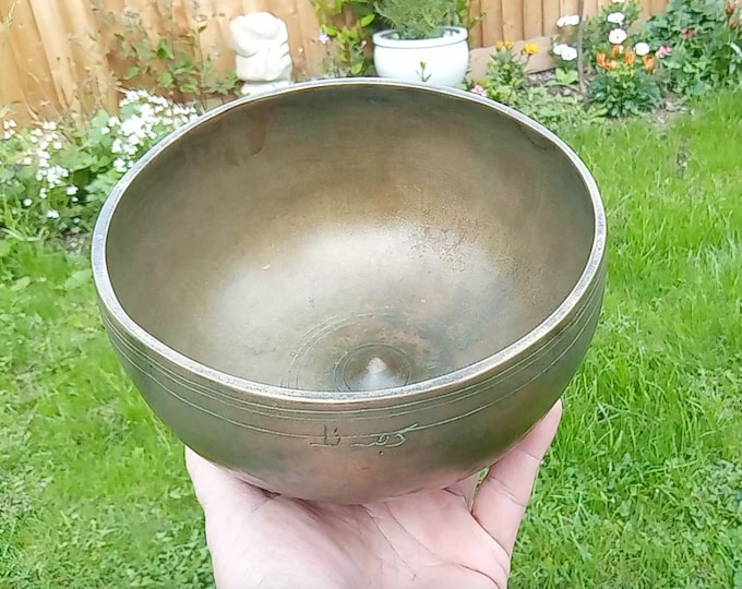 Rare Inscribed Antique Museum Quality Shiva Lingam Tibetan Singing Bowl Himalayan Sound Healing Therapy Note A#3