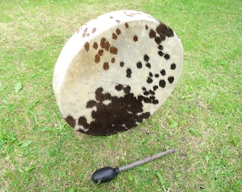 Large 18" Cow Hide hairy Shamanic Shaman Drum Ritual Sound Therapy Shamanism Deep Sound