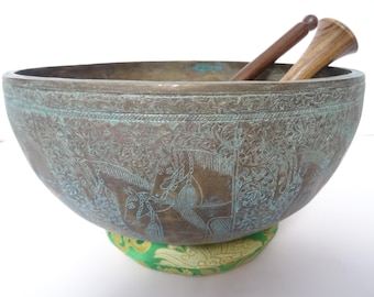 11.75" Hand Carved Old Jambati Tibetan Singing Bowl Sound Healing C#3 Root