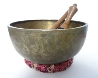 Antique Tibetan Singing Bowl | Large Jambati 11" | Hand Hammered | Himalayan Meditation | Sound Therapy | Healing Yoga | Note B2