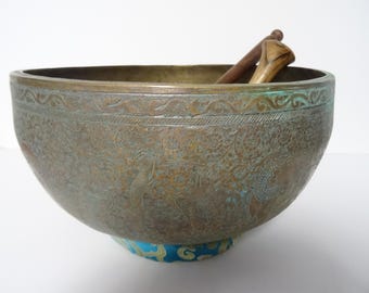 12.25" Hand Carved Old Jambati Tibetan Singing Bowl Sound Healing A2 Third Eye