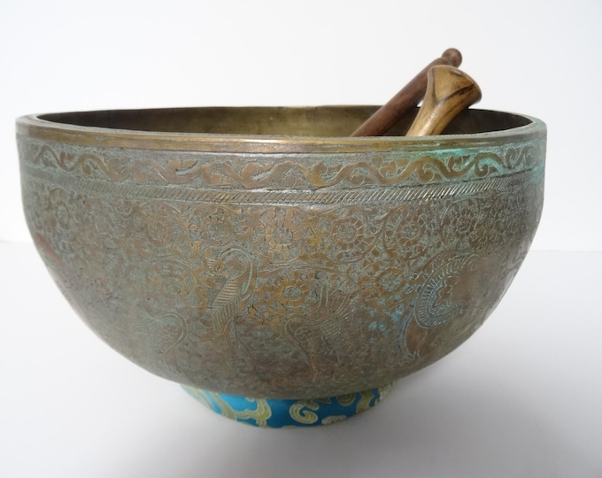 12.25" Hand Carved Old Jambati Tibetan Singing Bowl Sound Healing A2 Third Eye