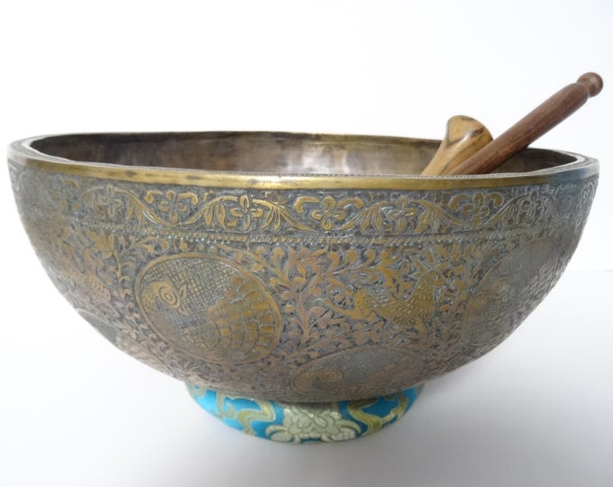 14" Hand Carved Old Jambati Tibetan Singing Bowl Sound Healing A2 Third Eye