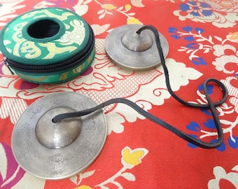 Handmade Tibetan Tingsha Bells: Professional Sound Therapy Cymbals, Brocade Case