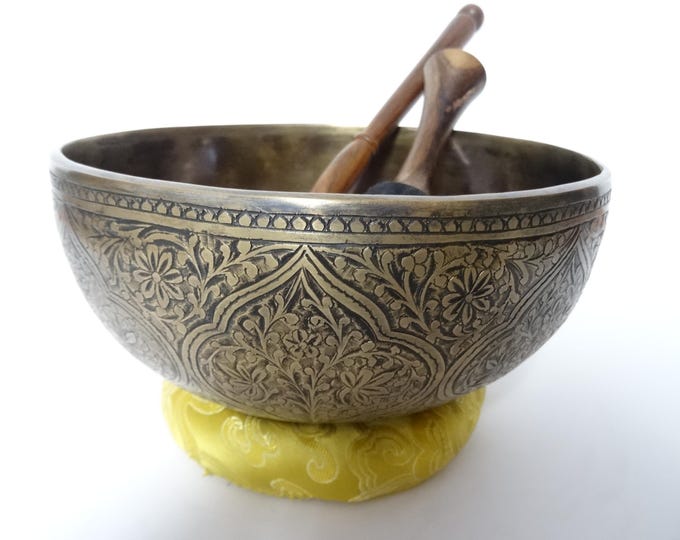 8" Hand Carved Tibetan Singing Bowl: Handmade Sound Therapy, Note G3