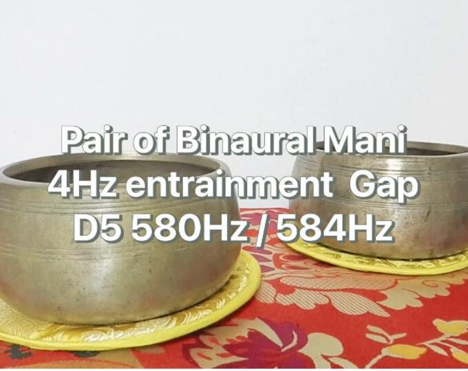 Pair of Binaural Antique Mani Singing Bowls Meditation Sound Therapy Healing D5
