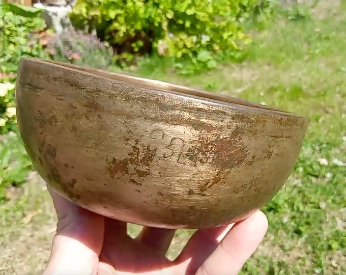 Rare Antique Ancient Museum Quality Shiva Lingam Tibetan Singing Bowl Himalayan Sound Healing Therapy Note F5