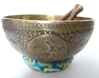 9" Hand Carved Tibetan Singing Bowl: Handmade Sound Therapy, Note F3 Heart
