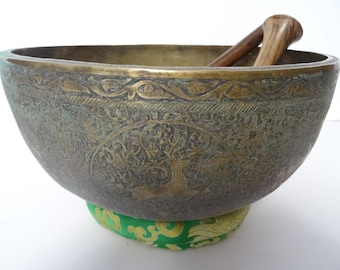 11.75" Hand Carved Old Jambati Tibetan Singing Bowl Sound Healing C3 Root