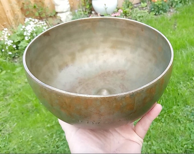 Rare Inscribed Antique Museum Quality Shiva Lingam Tibetan Singing Bowl Himalayan Sound Healing Therapy Note E3